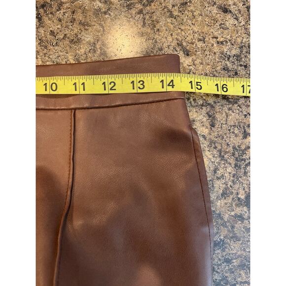 7 For All Mankind Chocolate Brown Vegan Leather Flare Pants Size Small - Picture 7 of 9